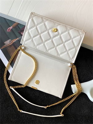 Y.S.L BECKY CHAIN WALLET IN White QUILTED LAMBSKIN Gold Tone Metal