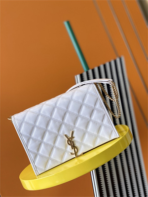 Y.S.L BECKY SMALL CHAIN BAG IN White QUILTED LAMBSKIN Gold Tone Metal