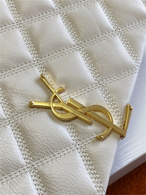 Y.S.L BECKY SMALL CHAIN BAG IN White QUILTED LAMBSKIN Gold Tone Metal