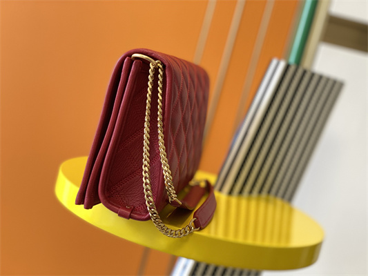 Y.S.L BECKY SMALL CHAIN BAG IN Red QUILTED LAMBSKIN Gold Tone Metal