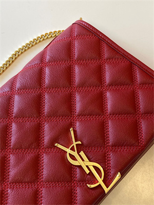 Y.S.L BECKY SMALL CHAIN BAG IN Red QUILTED LAMBSKIN Gold Tone Metal