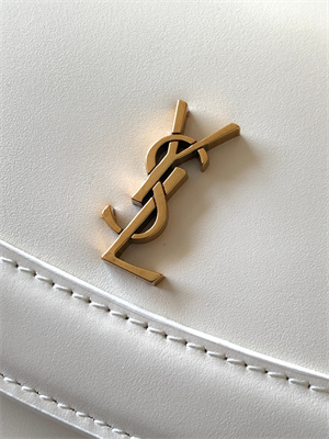 Y.S.L CHARLIE MEDIUM SHOULDER BAG White Smooth Leather Gold Tone Metal