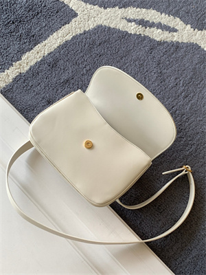 Y.S.L CHARLIE MEDIUM SHOULDER BAG White Smooth Leather Gold Tone Metal