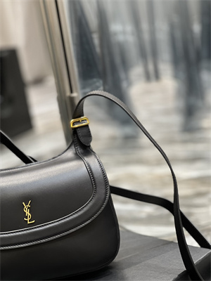 Y.S.L CHARLIE MEDIUM SHOULDER BAG Black Smooth Leather Gold Tone Metal