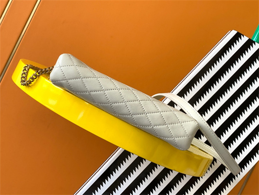 Y.S.L GABBY ZIPPED POUCH IN QUILTED LAMBSKIN White Color Gold Tone Metal