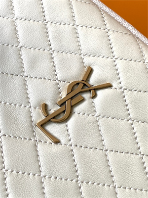 Y.S.L GABBY ZIPPED POUCH IN QUILTED LAMBSKIN White Color Gold Tone Metal