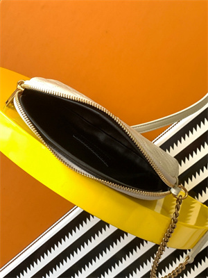 Y.S.L GABBY ZIPPED POUCH IN QUILTED LAMBSKIN White Color Gold Tone Metal