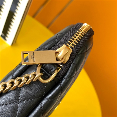 Y.S.L GABBY ZIPPED POUCH IN QUILTED LAMBSKIN Black Color Gold Tone Metal