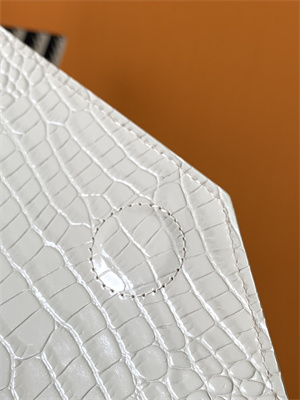 Y.S.L UPTOWN POUCH IN CROCODILE EMBOSSED LEATHER White Color Gold Tone Metal