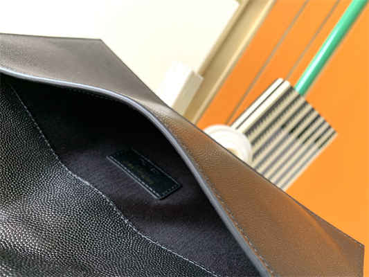 Y.S.L UPTOWN POUCH IN GRAIN DE POUDRE EMBOSSED LEATHER Black Color Gold Tone Metal