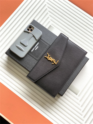 Y.S.L UPTOWN POUCH IN GRAIN DE POUDRE EMBOSSED LEATHER Black Color Gold Tone Metal