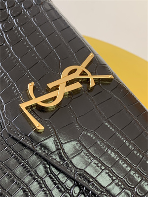 Y.S.L UPTOWN POUCH IN CROCODILE EMBOSSED LEATHER Black Color Gold Tone Metal
