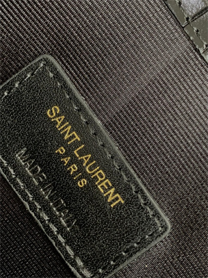 Y.S.L UPTOWN POUCH IN CROCODILE EMBOSSED LEATHER Black Color Gold Tone Metal