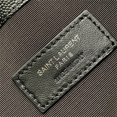 Y.S.L UPTOWN POUCH IN GRAIN DE POUDRE EMBOSSED LEATHER Black Color Silver Tone Metal