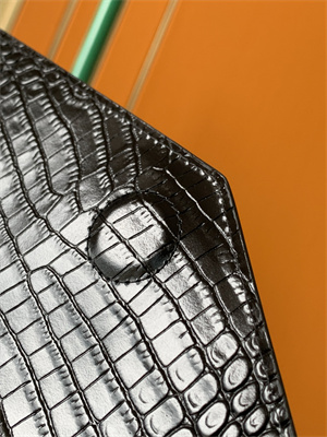 Y.S.L UPTOWN POUCH IN CROCODILE EMBOSSED LEATHER Black Color Silver Tone Metal