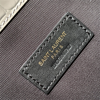 Y.S.L UPTOWN POUCH IN CROCODILE EMBOSSED LEATHER Grey Color Gold Tone Metal