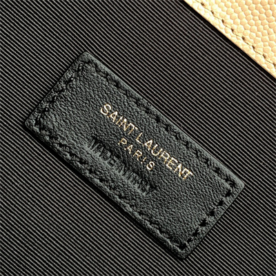 Y.S.L UPTOWN POUCH IN GRAIN DE POUDRE EMBOSSED LEATHER Beige Color Black Tone Metal