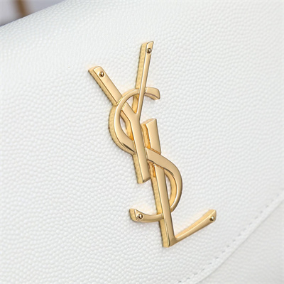 Y.S.L UPTOWN CHAIN WALLET IN GRAIN DE POUDRE EMBOSSED LEATHER White Color Gold Tone Metal