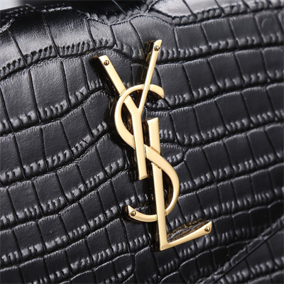 Y.S.L UPTOWN CHAIN WALLET IN CROCODILE EMBOSSED LEATHER Black Color Gold Tone Metal