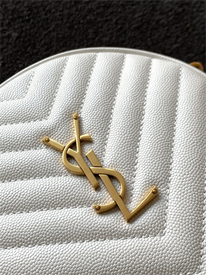 Y.S.L VINYLE ROUND CAMERA BAG IN White Chevron Quilted Grain De Poudre Embossed Leather Gold Tone Metal