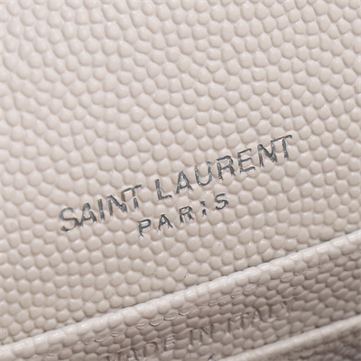 Y.S.L CASSANDRA ENVELOPE CHAIN WALLET IN GRAIN DEPOUDRE LEATHER White Color Silver Tone Metal