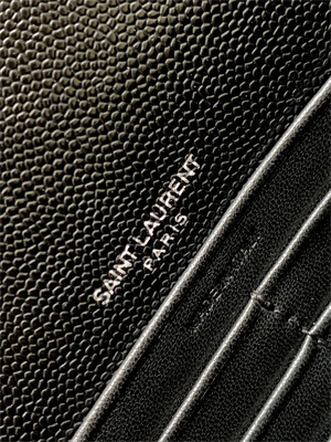 Y.S.L CASSANDRA ENVELOPE CHAIN WALLET IN GRAIN DEPOUDRE LEATHER Black Color Black Tone Metal