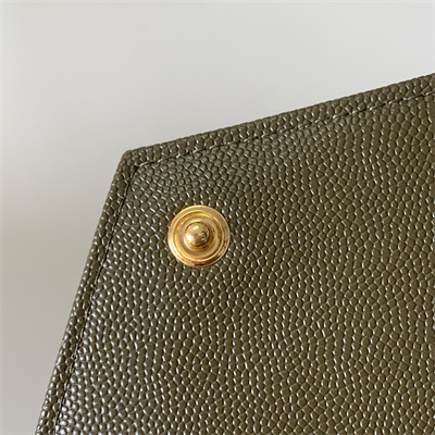 Y.S.L CASSANDRA ENVELOPE CHAIN WALLET IN GRAIN DEPOUDRE LEATHER Dk Green Color Gold Tone Metal