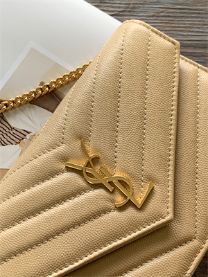 Y.S.L CASSANDRA ENVELOPE CHAIN WALLET IN GRAIN DEPOUDRE LEATHER Beige Color Gold Tone Metal