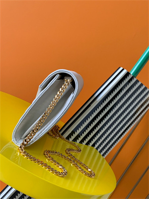 Y.S.L CLASSIC CASSANDRA CHAIN WALLET IN GRAIN DEPOUDRE LEATHER White Color Gold Tone Metal