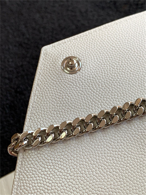 Y.S.L CLASSIC CASSANDRA CHAIN WALLET IN GRAIN DEPOUDRE LEATHER White Color Silver Tone Metal
