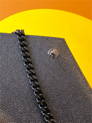 Y.S.L CLASSIC CASSANDRA CHAIN WALLET IN GRAIN DEPOUDRE LEATHER Black Color Black Tone Metal