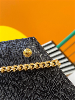 Y.S.L CLASSIC CASSANDRA CHAIN WALLET IN GRAIN DEPOUDRE LEATHER Black Color Gold Tone Metal