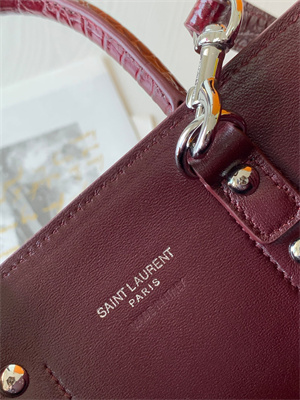 Y.S.L SAC DE JOUR NANO In Burgundy Crocodile Embossed Leather Silver Tone Metal