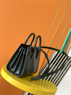 Y.S.L SAC DE JOUR NANO In Dk Green Crocodile Embossed Leather Silver Tone Metal