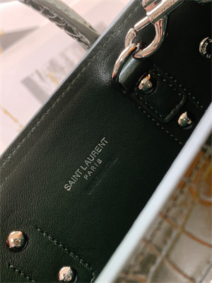 Y.S.L SAC DE JOUR NANO In Dk Green Crocodile Embossed Leather Silver Tone Metal