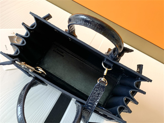 Y.S.L SAC DE JOUR NANO In Navy Crocodile Embossed Leather Silver Tone Metal