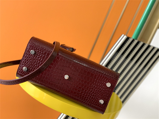 Y.S.L SAC DE JOUR BABY In Burgundy Corcodile Embossed Leather Silver Tone Metal