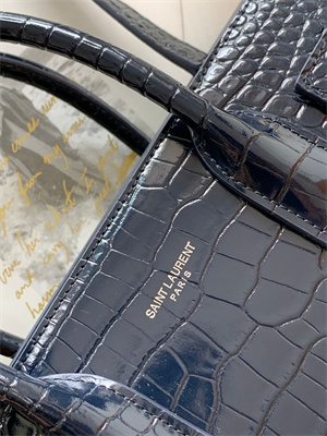 Y.S.L SAC DE JOUR BABY In Navy Corcodile Embossed Leather Silver Tone Metal