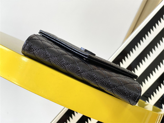 Y.S.L SMALL ENVELOPE WALLET IN MIX MATELASS?? GRAIN DE POUDRE EMBOSSED LEATHER Black Color Black Tone Metal