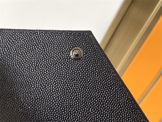 Y.S.L SMALL ENVELOPE WALLET IN MIX MATELASS?? GRAIN DE POUDRE EMBOSSED LEATHER Black Color Black Tone Metal