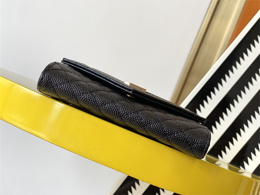 Y.S.L SMALL ENVELOPE WALLET IN MIX MATELASS?? GRAIN DE POUDRE EMBOSSED LEATHER Black Color Gold Tone Metal