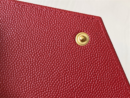 Y.S.L SMALL ENVELOPE WALLET IN MIX MATELASS?? GRAIN DE POUDRE EMBOSSED LEATHER Red Color Gold Tone Metal