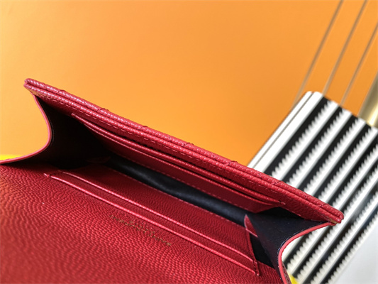 Y.S.L SMALL ENVELOPE WALLET IN MIX MATELASS?? GRAIN DE POUDRE EMBOSSED LEATHER Red Color Gold Tone Metal