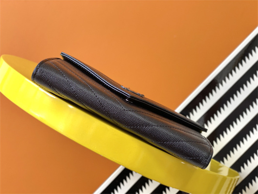 Y.S.L CASSANDRA MATELASS?? LARGE FLAP WALLET IN GRAIN DE POUDRE EMBOSSED LEATHER Black Color Black Tone Metal