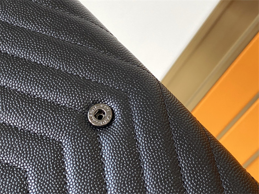 Y.S.L CASSANDRA MATELASS?? LARGE FLAP WALLET IN GRAIN DE POUDRE EMBOSSED LEATHER Black Color Black Tone Metal