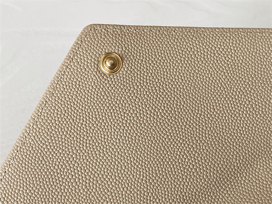 Y.S.L CASSANDRA MATELASS?? LARGE FLAP WALLET IN GRAIN DE POUDRE EMBOSSED LEATHER Beige Color Gold Tone Metal