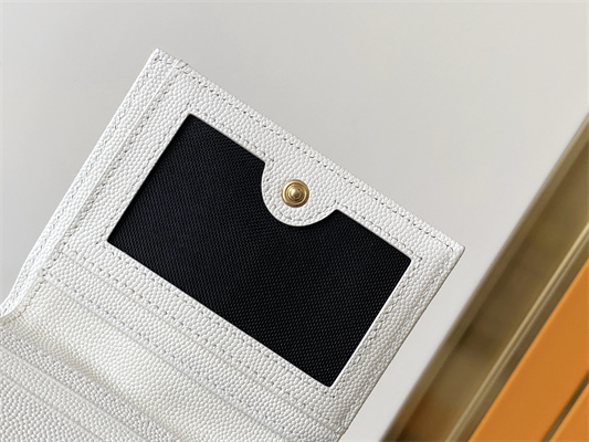 Y.S.L CASSANDRA MATELASS?? BI-FOLD WALLET IN GRAIN DE POUDRE EMBOSSED LEATHER White Color Gold Tone Metal