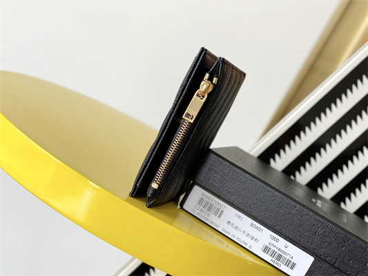 Y.S.L CASSANDRA MATELASS?? BI-FOLD WALLET IN GRAIN DE POUDRE EMBOSSED LEATHER Black Color Gold Tone Metal