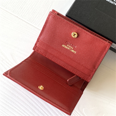 Y.S.L MONOGRAM MATELASS?? WALLET IN GRAIN DE POUDRE EMBOSSED LEATHER Red Color Gold Tone Metal