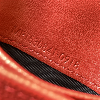 Y.S.L MONOGRAM MATELASS?? WALLET IN GRAIN DE POUDRE EMBOSSED LEATHER Red Color Gold Tone Metal